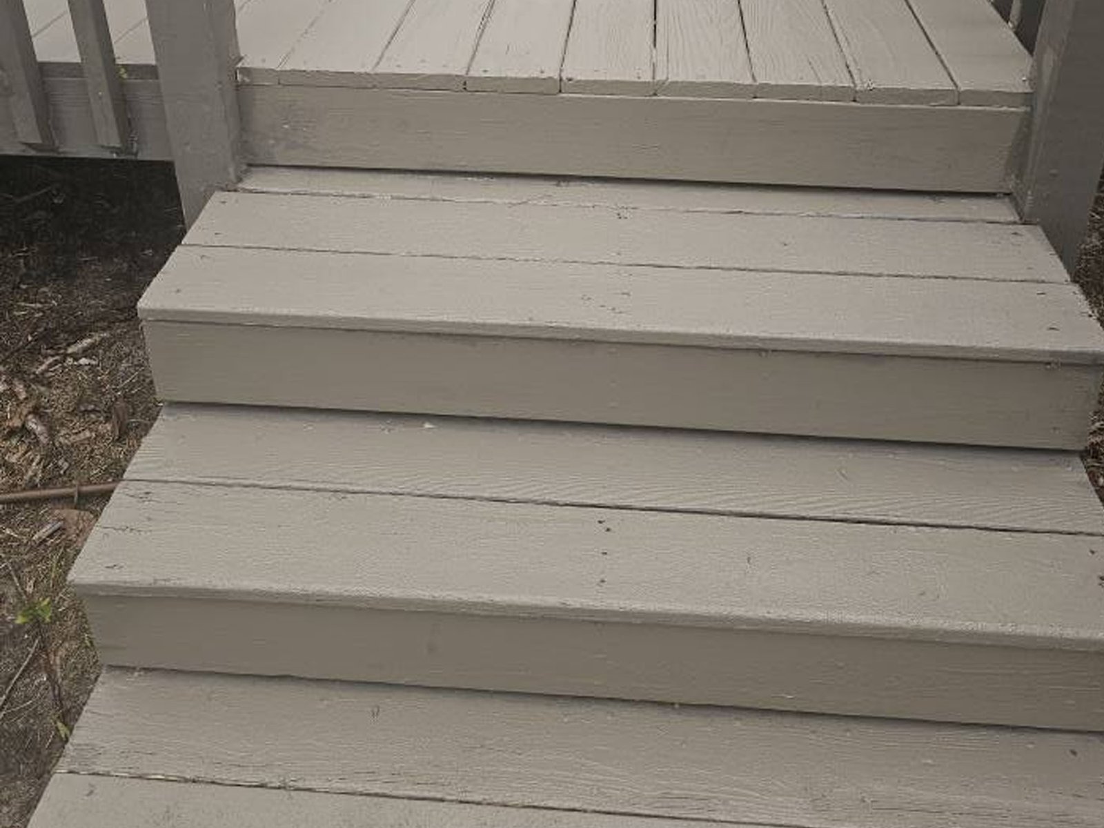 Composite deck stairs in gray finish